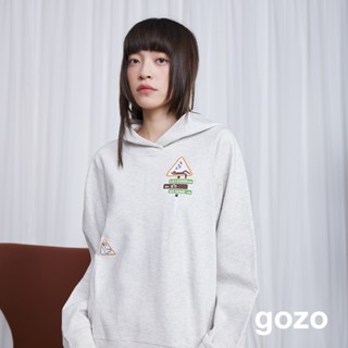 【gozo】冬天不出門請在家打摺帽T(淺灰/黑色_F) | 女裝 圓領 休閒