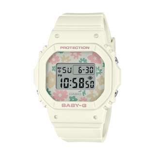 【CASIO BABY-G】復古花田設計方形電子休閒腕錶-奶油白/BGD-565RP-7/台灣總代理公司貨享一年保固