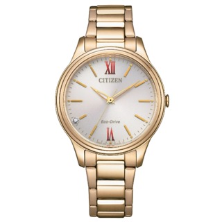 (聊聊享更優惠) CITIZEN 星辰 LADYS系列 簡約香檳金框 白面 光動能腕錶 不鏽鋼錶帶 EM0418-81X