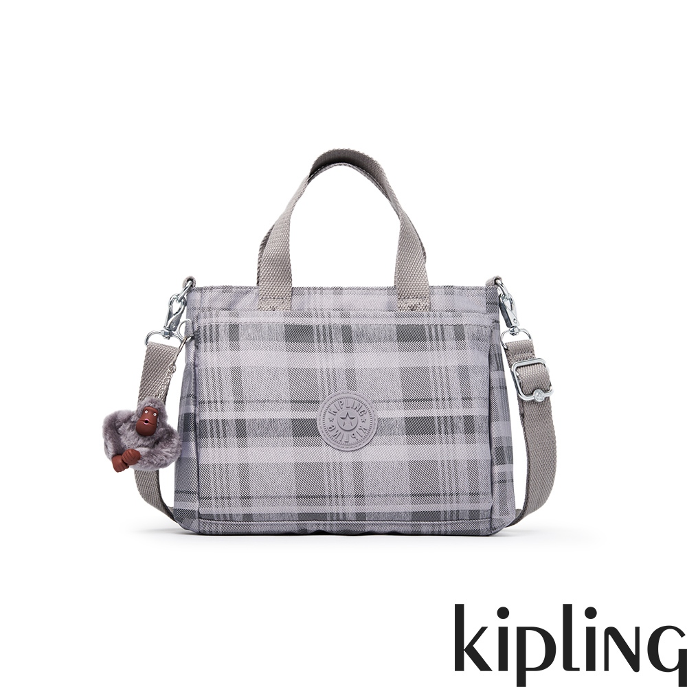 Kipling 輕灰蘇格蘭紋多袋手提包-KANAAN