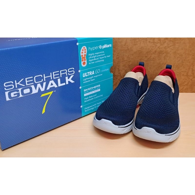 ✩Pair✩ SKECHERS 男休閒走路鞋 GO WALK 7 216637/NVRD 免綁帶 輕量避震 底軟好穿 藍