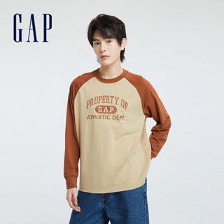 Gap 男裝 Logo純棉印花圓領長袖上衣-棕色(773184)