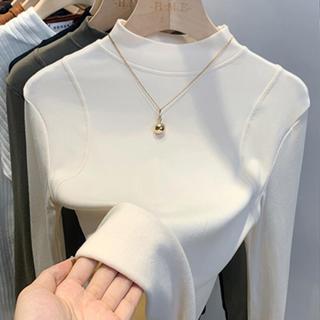 衣時尚 長袖T卹 上衣 毛線衣 發熱衣 S-2XL 新款磨毛絨半高領加絨內搭T卹設計感別緻小立領上衣T149-6140.