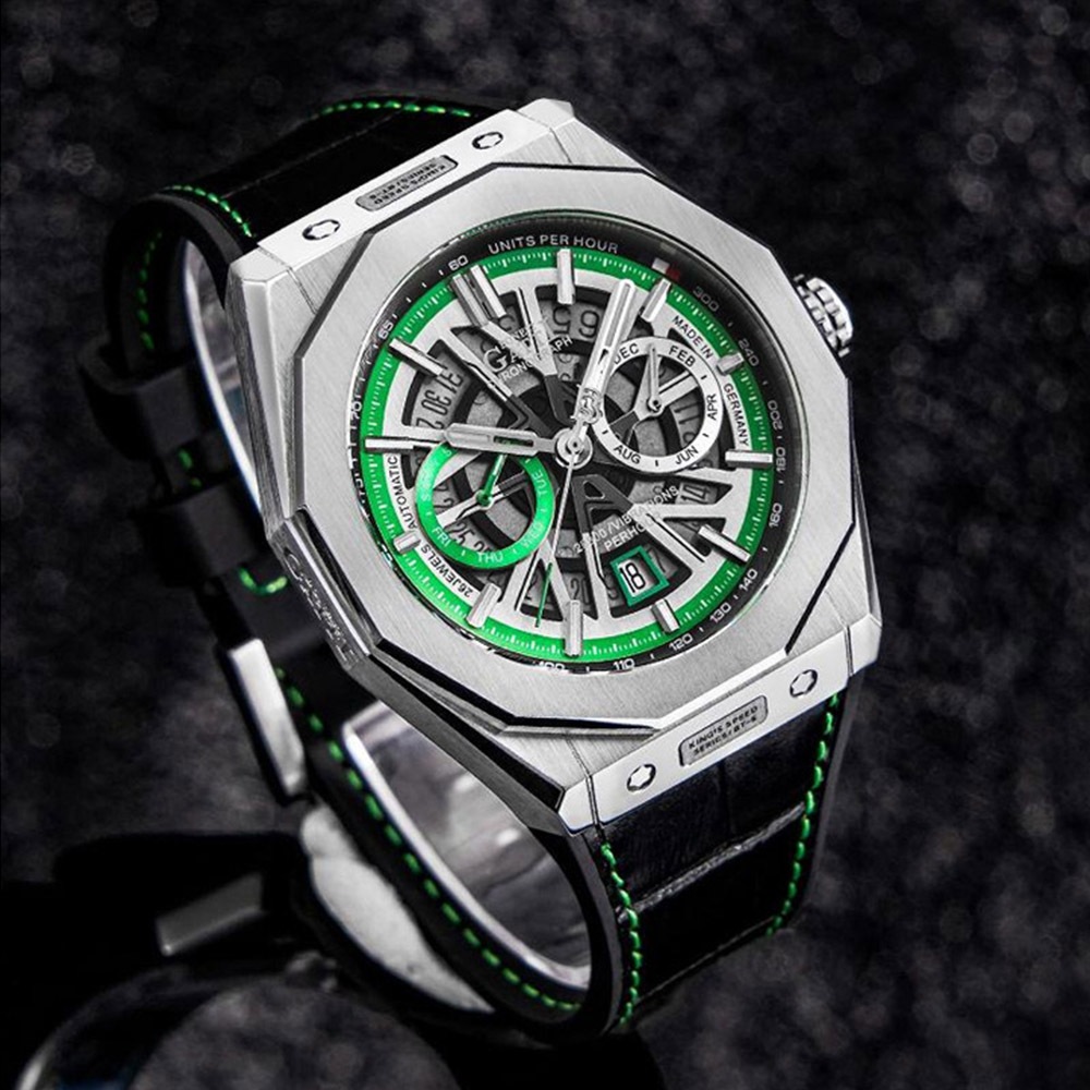 【WANgT】Bonest Gatti 競速王者系列 超跑奔馳 防水全自動機械真皮手錶-毒液綠 -BG9601-B5
