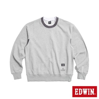 EDWIN 撞色剪接寬厚長袖T恤(銀灰色)-男款
