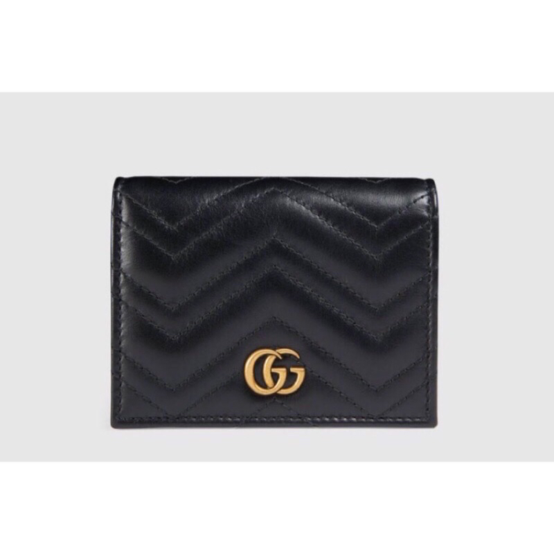 《全新正品》Gucci 黑色1955 雙GG山型紋對開壓釦式錢包短夾