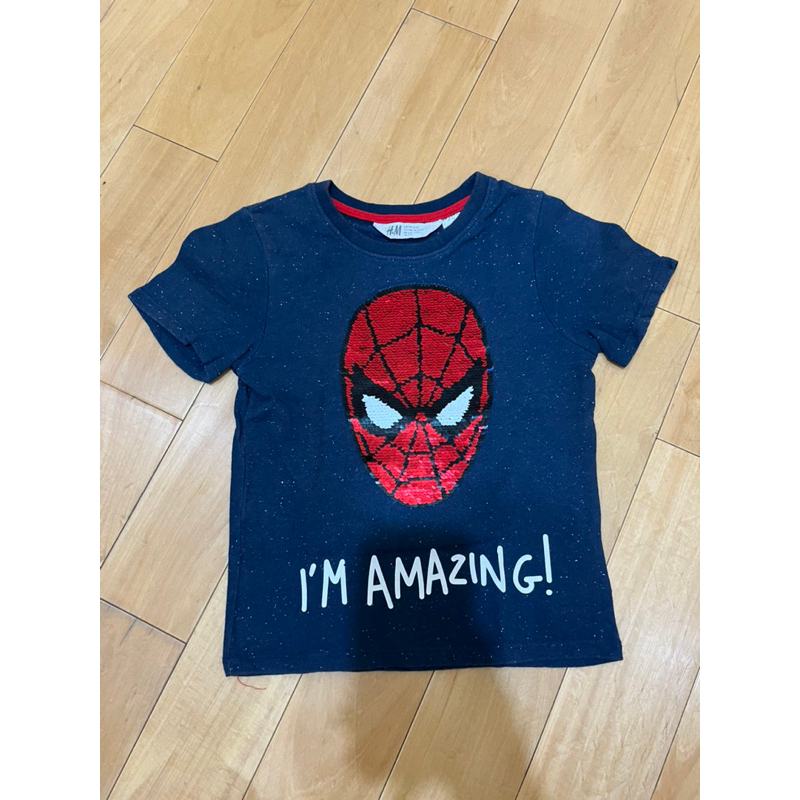 二手 H&amp;M 男童 蜘蛛人亮片 短袖T恤 適合四歲