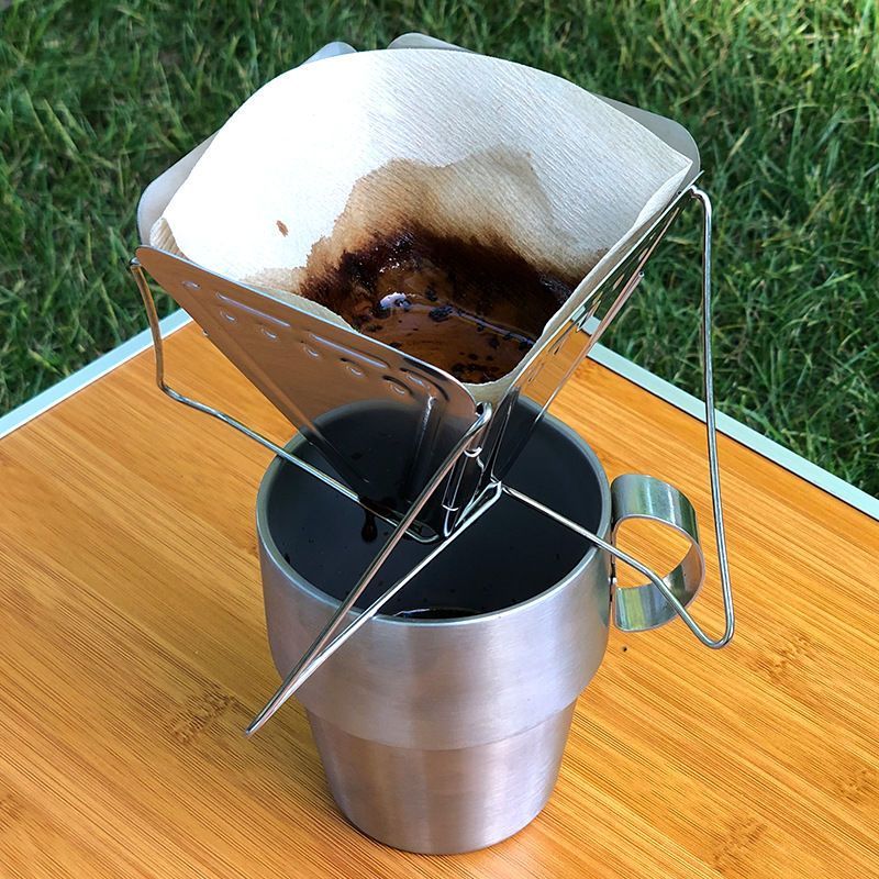 咖啡滴漏架戶外野營便攜不銹鋼折疊漏斗過濾杯咖啡爐咖啡渣篩檢程式