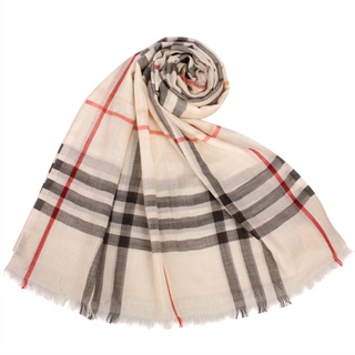 BURBERRY輕質格紋羊毛真絲披肩圍巾(米色)089543-1