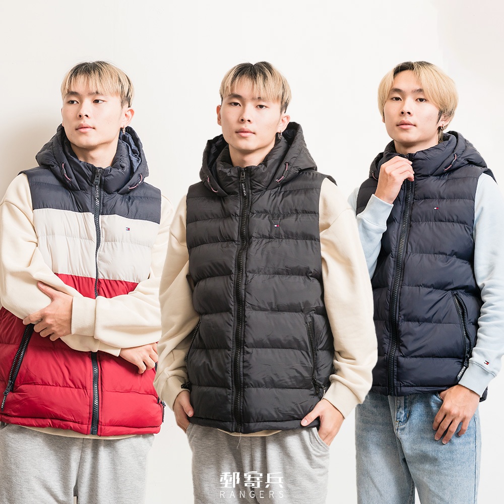 郵寄兵．現貨 TOMMY HILFIGER 男版 科技棉 羽絨 背心 胸前小標 連帽 保暖 科技羽絨 美國