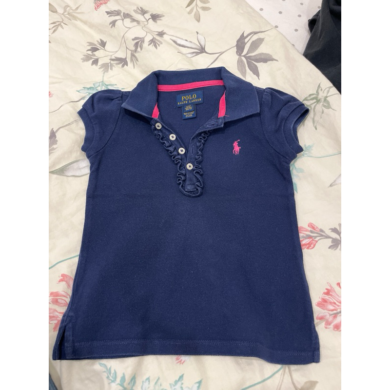 POLO RALPH LAUREN女童藍色短袖polo衫（二手3T)