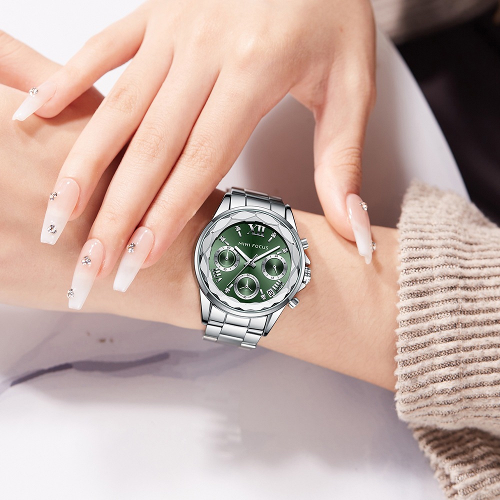 【送禮盒】MINI FOCUS MF0466L 女錶 多功能花瓣鏡面夜光鋼帶女錶 手錶女生 石英錶 女手錶