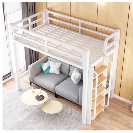 新款小戶型工業風鐵製大爬梯高架床/宿舍高架床/雙人床/單人床/學生高架床/側面直梯款