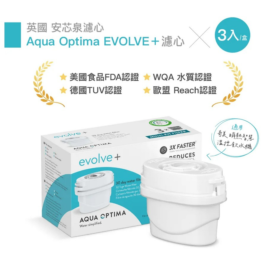 【奇美WB-30MWTA】Aqua Optima EVOLVE+ 濾心(3入/盒) EPS319 英國安芯泉濾心