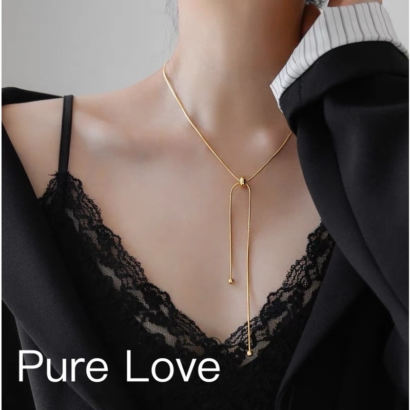 Pure Love樂芙 / 正韓 【G0036】韓系簡約L316醫療鋼蛇骨抽拉式長項鏈 毛衣鏈 / 金 銀