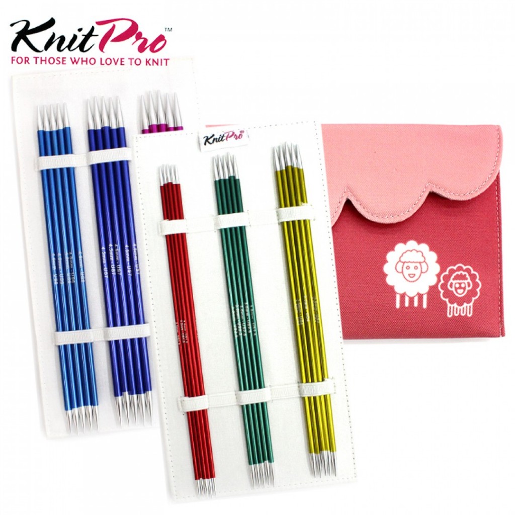 新板 KnitPro-Zing 輕金屬20cm五本短棒針組套；6付針頭 (2.5mm~5.0mm ）附綿羊布套1個