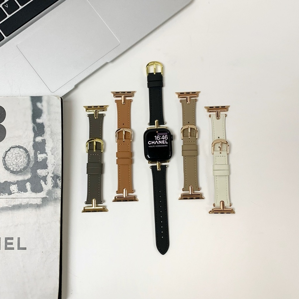 上班族T字小牛皮錶帶 精緻女孩蘋果手錶錶帶 適用iwatch S9/8/7 SE Apple Watch手環錶帶蘋果錶帶