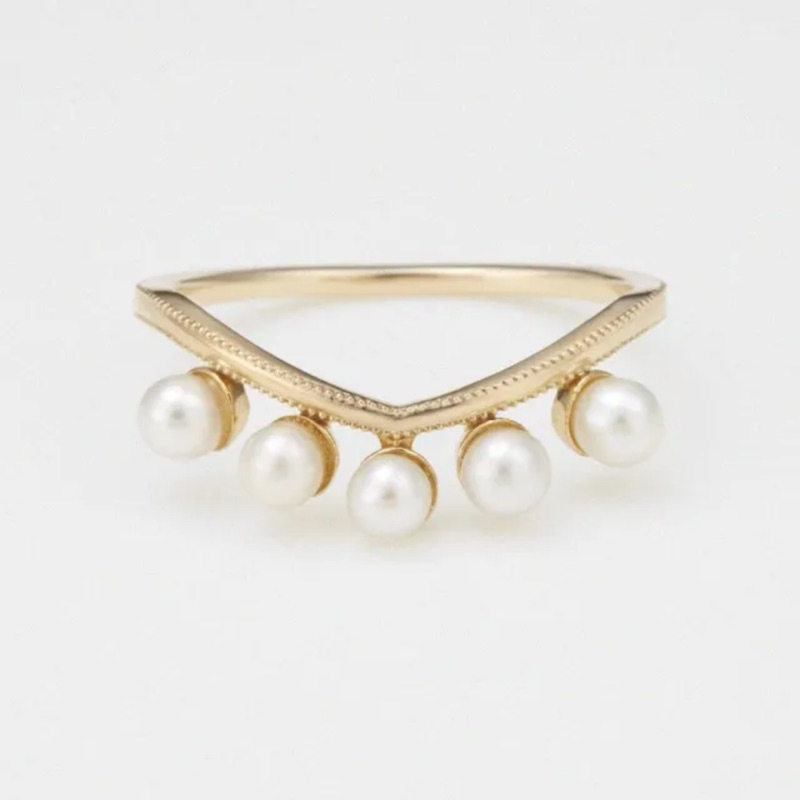 agete _7️⃣折出售_ 10K金 V型 珍珠造型戒指