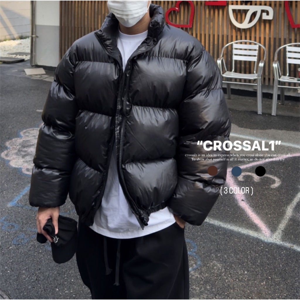 【CROSSAL1】現貨)韓國🇰🇷 微皮革羽絨外套 麵包服 羽絨外套 素面 高質感 滑面 鋪棉 情侶 復古 做舊 外套