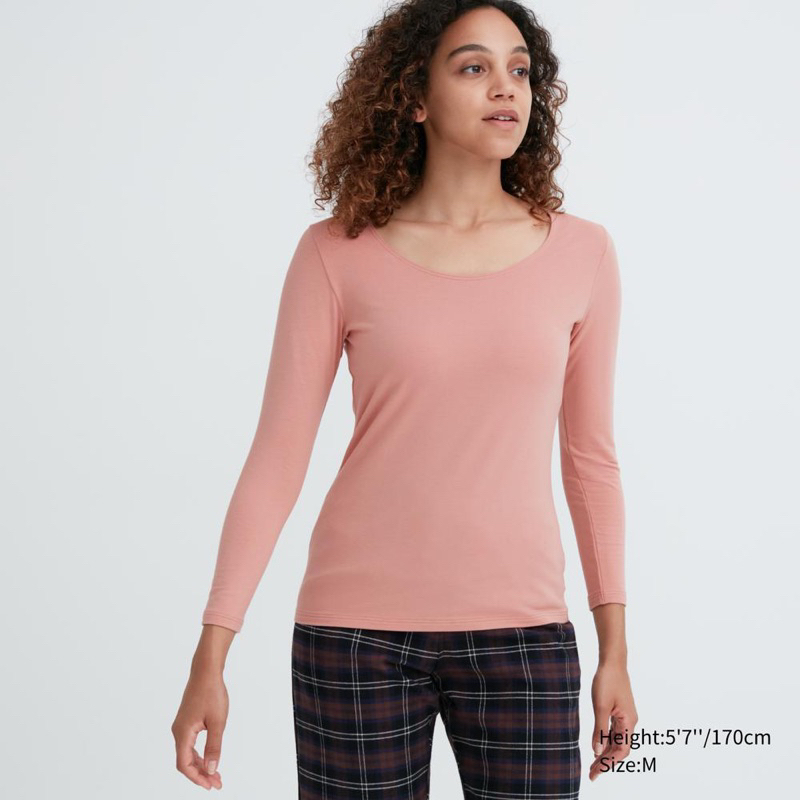 Uniqlo 女裝HEATTECH EXTRAWARM極暖U恤8分袖 發熱衣 S 粉色 460380