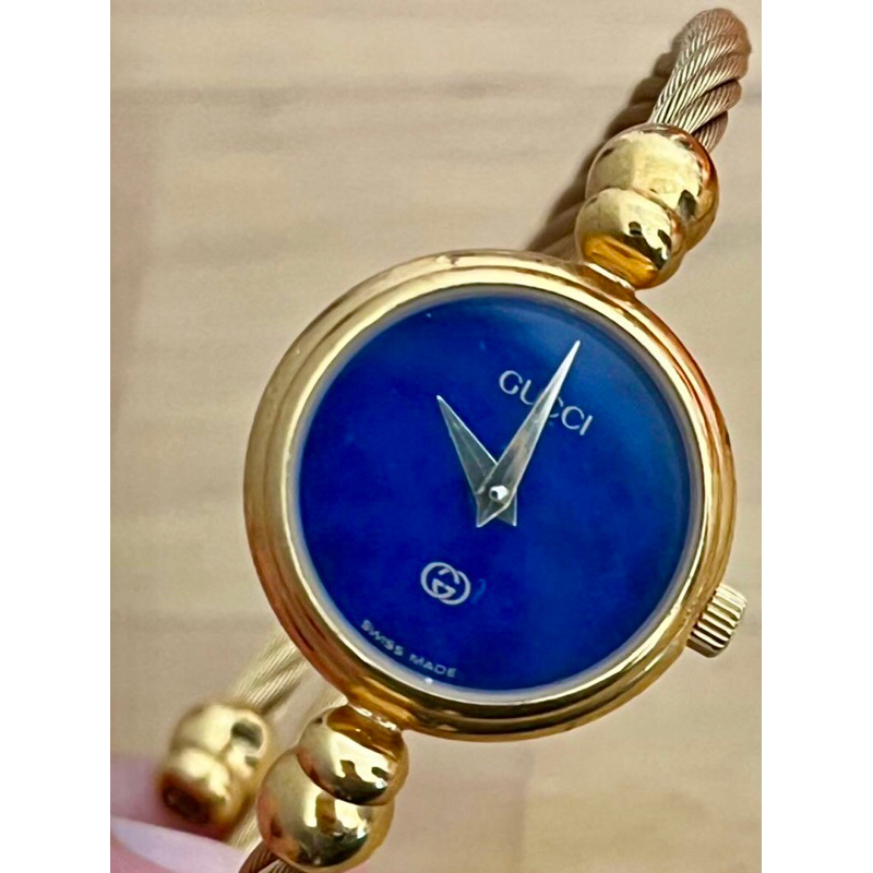 🇯🇵日本代購Gucci 中古老物藍青色圓形鋼索手環腕錶手鐲