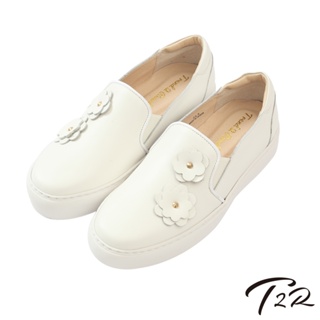 【T2R】特價出清-全真皮手工立體花樣造型懶人鞋/樂福鞋-白-5220-1828
