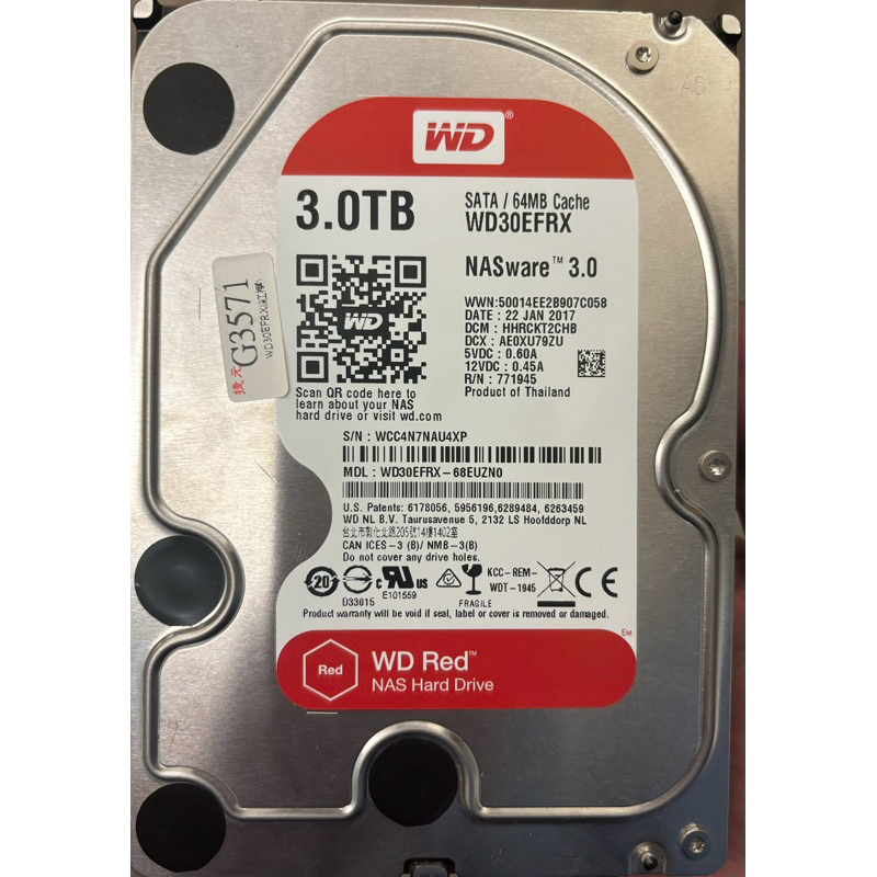 WD Red 3TB WD30EFRX NAS 硬碟1顆