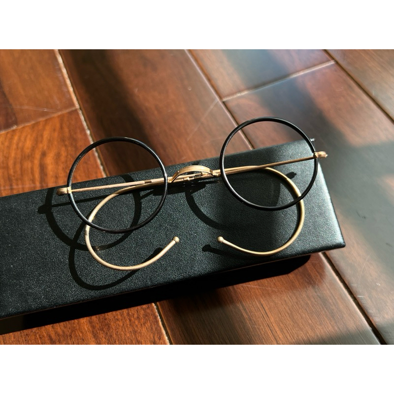 昭和古董未使用 ■  K12 鍍金 ■ 黑x金框 圓形 Ⅰ  一山 Ⅰ 眼鏡 Ⅰ 溫莎眼鏡
