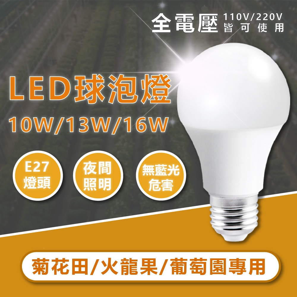 【喜萬年】免運費 LED 16W 13W 10W E27 全電壓 夜間照明 調整產期 菊花 火龍果 花卉照明 燈泡 球泡