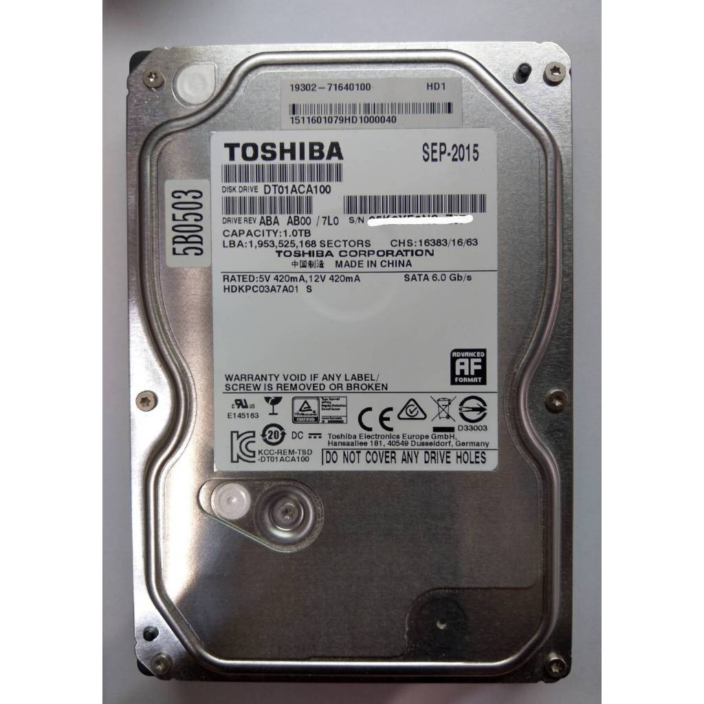TOSHIBA 3.5吋 1TB SATA3 硬碟 (DT01ACA100) 功能正常 良品 [3]