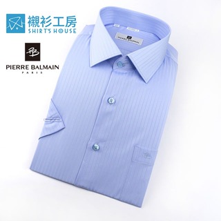 皮爾帕門pb藍色緹花、激推合身短袖襯衫63042-02-襯衫工房