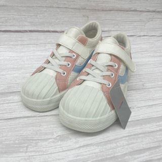 ［出清品］《布布童鞋》台灣製流行粉白色皮質帆布兒童休閒鞋(21公分)