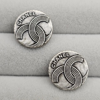 香奈兒 Chanel 鈕扣 12mm 銀黑色 CC LOGO 金屬製 2個一組