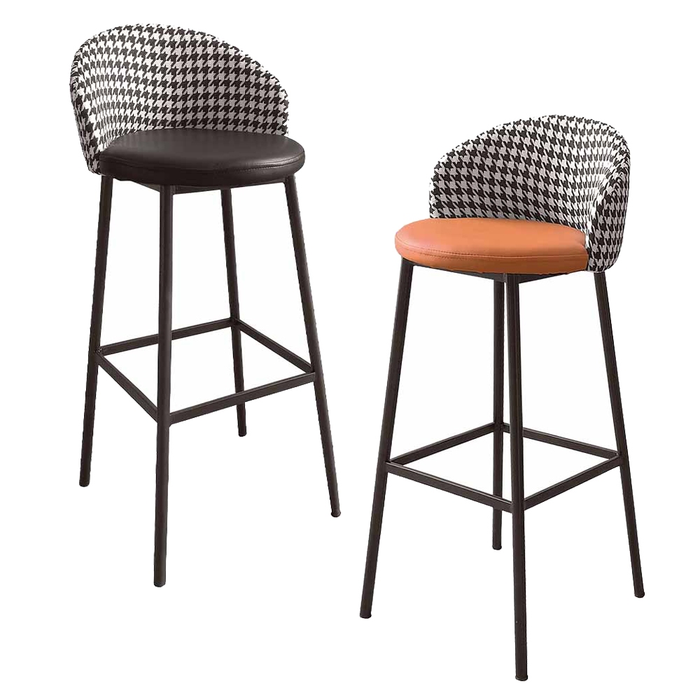Boden-莎朵工業風千鳥紋布+皮革吧台椅/吧檯椅/高腳椅/單椅(兩色可選)