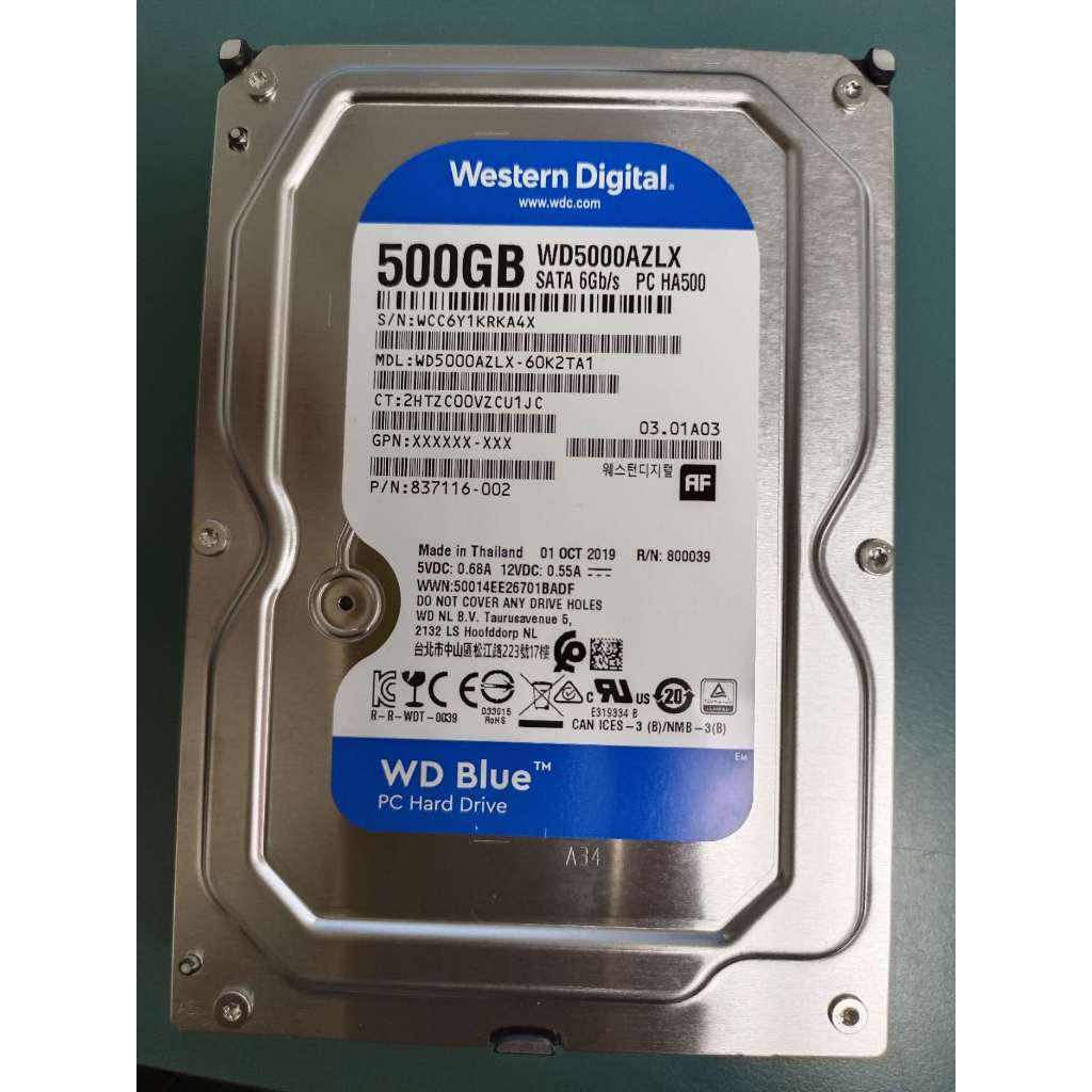 【WD】WD5000AZLX 藍標 3.5吋硬碟 500GB(次級品)