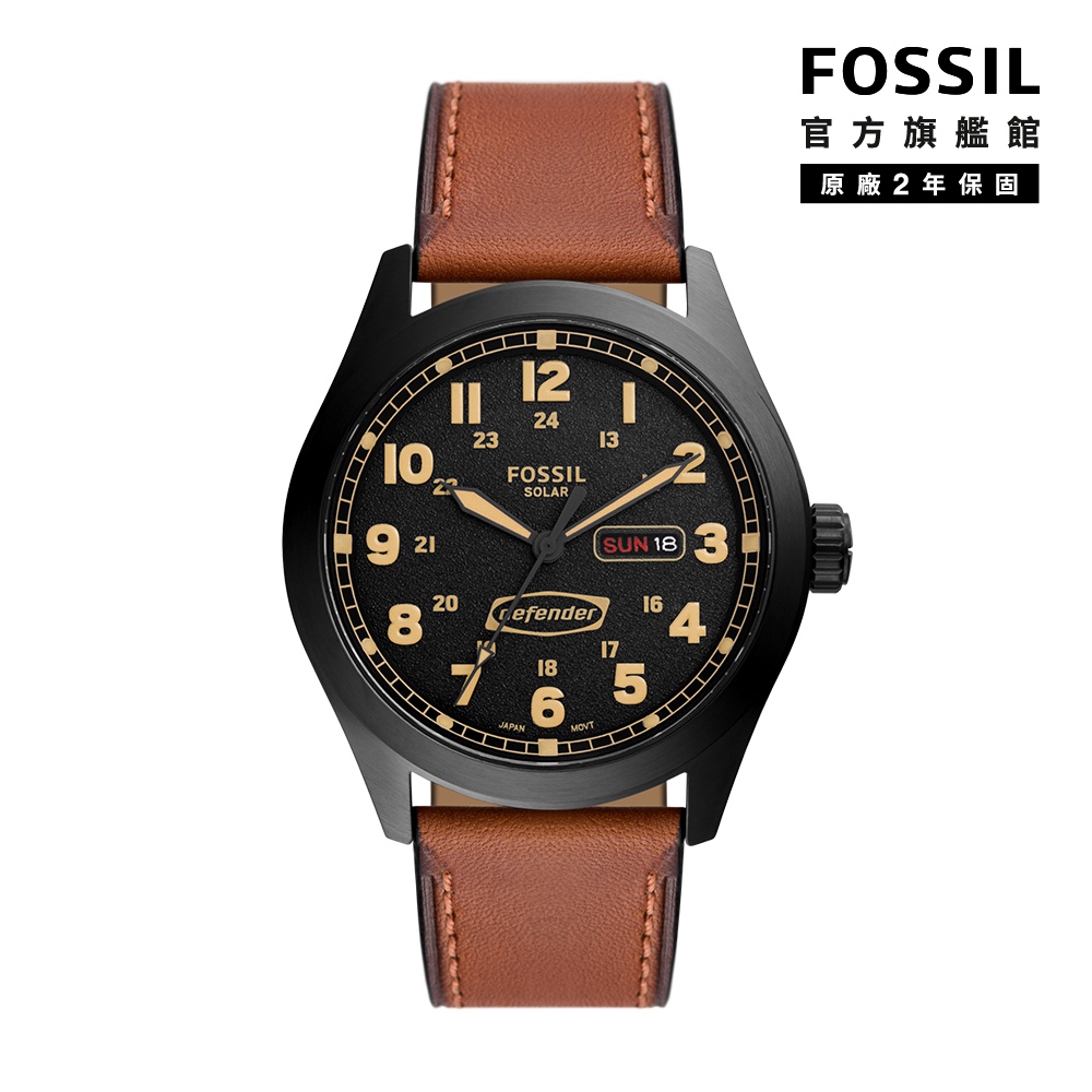 【FOSSIL 官方旗艦館】Defender 經典雅仕日曆太陽能手錶 棕色真皮錶帶 46MM FS5978