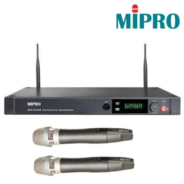 【MIPRO】ACT-2412A/ACT-24HC*2 雙頻道無線麥克風組(數位式接收機+充電式手握無線麥克風)