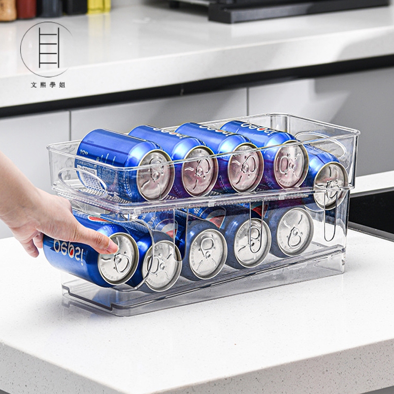 升級可拆卸 冰箱飲料收納 啤酒可樂收納盒 雙層滾動設計 易拉罐儲物架 冰箱收納架 冰箱整理盒 飲料罐收納盒 冰箱置物架
