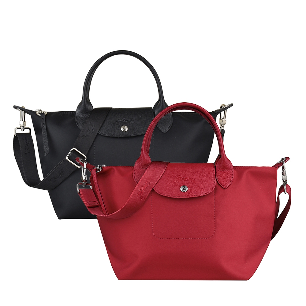 LONGCHAMP LE PLIAGE NEO壓印LOGO尼龍短把拉鍊可調背帶手提斜背包(小/多色)