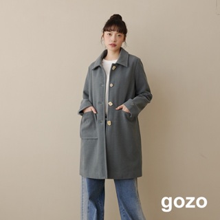 【gozo】不對稱口袋造型長版大衣外套(藍色/淺卡其_M/L) | 女裝 修身 百搭