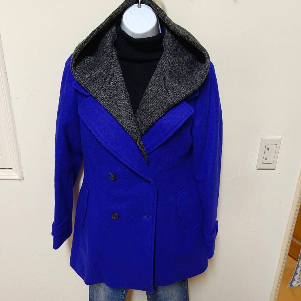 🎈二手女裝🎈韓國帶回 西裝領假兩件大衣外套 M 寶藍色 長版大衣 連帽外套 厚款