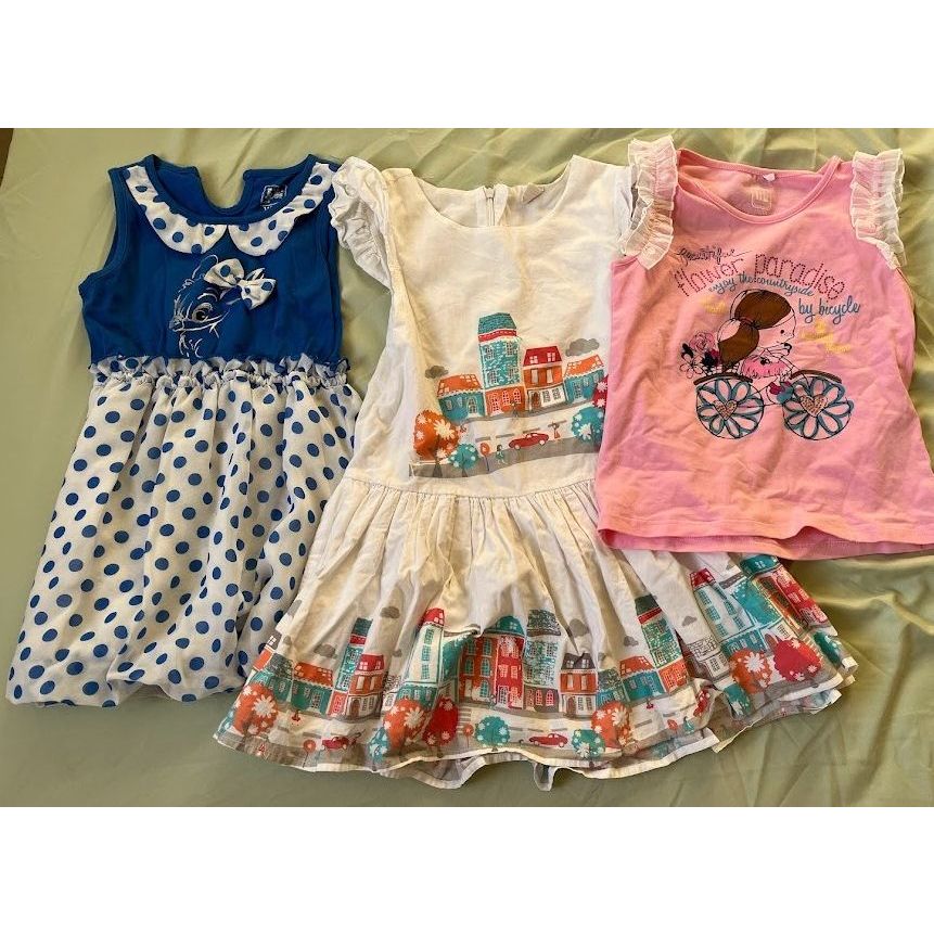 二手童衣-女童 撤櫃JJL KIDS 夏季洋裝及T恤-110~130cm 三件一組