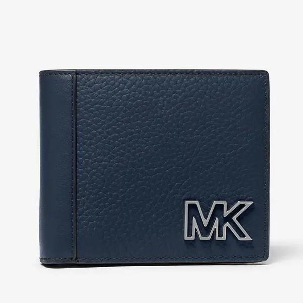 MICHAEL KORS 短夾 皮夾 鵝卵石紋真皮 男夾 錢包 零錢袋 M91555 藍色MK(現貨)