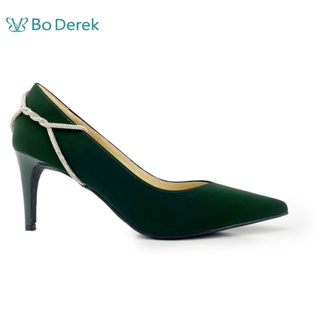 Bo Derek 時尚氣質絨面水鑽尖頭高跟鞋-綠色