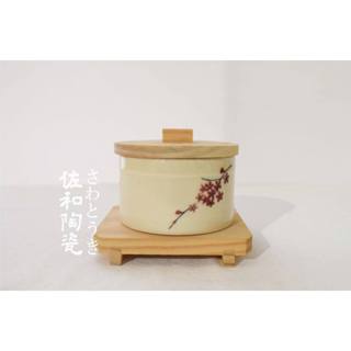 +佐和陶瓷餐具批發+【佐和 6032鮭魚飯櫻花 066032】蓋碗組 木蓋 原木 底座