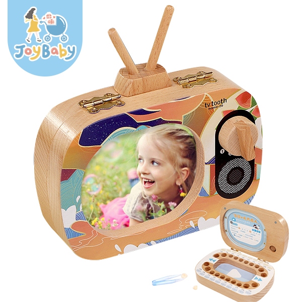 JOYBABY 木製乳牙收集盒 磁吸式乳牙保存盒 TV造型可放照片 牙齒胎毛臍帶保存紀念盒