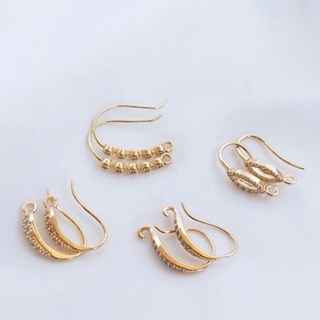 宏雲Hongyun-Ala--保色14K鍍金鑲嵌鋯石耳鉤diy手工制作耳環飾品材料微鑲耳勾配件