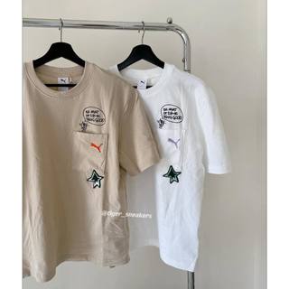 虎TIGER🐯PUMA Dream 刺繡星星 貼布 T-SHIRT 奶茶 白色 男女款