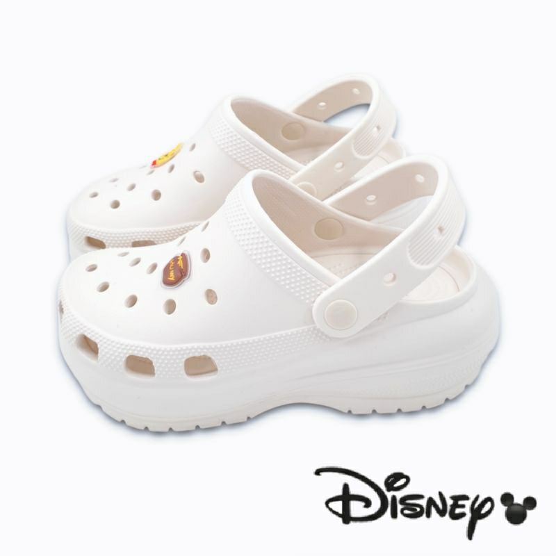 【米蘭鞋都】迪士尼 Disney (女) 小熊維尼 超厚底 立體造型飾扣 洞洞鞋 布希鞋 3509 白 另有多色可選