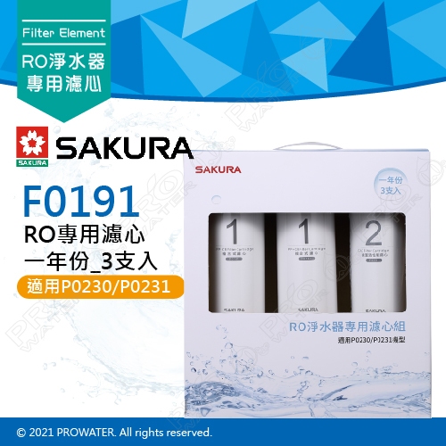 【SAKURA 櫻花】F0191 RO淨水器專用濾心 一年份《3支入》★適用P0230/P0231